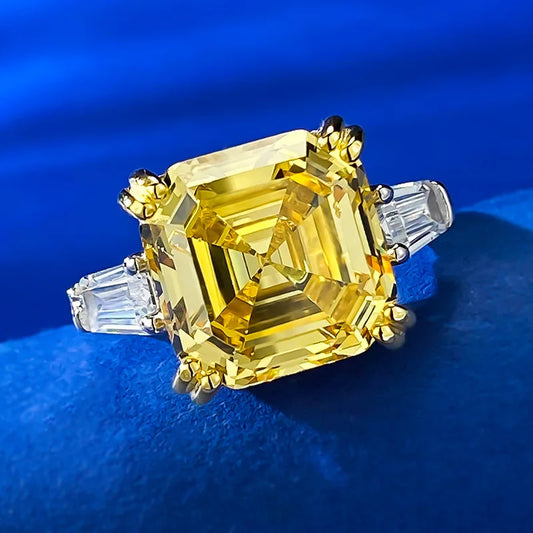 Luxury Yellow Asscher Cut Lab Grown Diamonds 18k White Gold Solitarie Engagement Ring