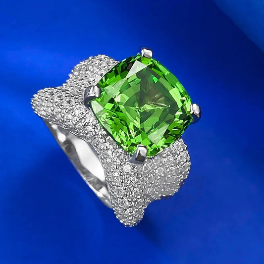 Green Cushion Cut Lab Grown Diamonds ct 18k White Gold Luxury Engagement Ring | Mix Mix Style