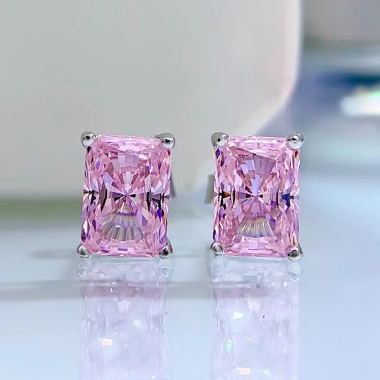 Dainty Classic Trendy Radiant Pink Cut Lab Grown Diamond 1ct Elegant 18k White Gold Plated Stud Earrings | Mix Mix Style