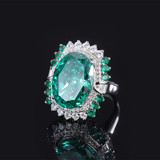 Luxury Sea Blue Oval Cut Lab Grown Diamonds 18k White Gold Elegant Engagement Ring | Mix Mix Style