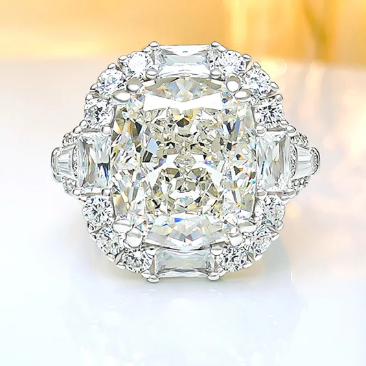 Yellow Luxury Cushion Cut Lab Grown Diamonds 18k White Gold Plated Engagement Ring