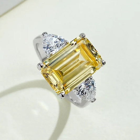 White Yellow Emerald Cut Lab Grown Diamonds ct 18k White Gold Solitarie Engagement Ring | Mix Mix Style
