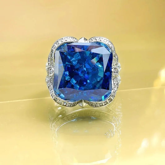 Blue Cushion Cut Lab Grown Diamonds 18k White Gold Elegant Luxury Engagement Ring | Mix Mix Style