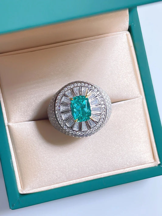 Colorful Green Radiant Cut Lab Grown Diamonds 18k White Gold Elegant  Engagement Ring