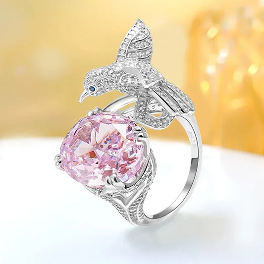 Versatile Bird Pink Round Cut Lab Grown Diamonds 18k White Gold Plated Engagement Ring