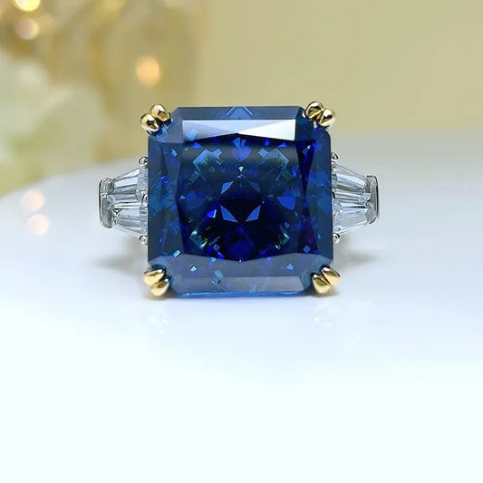 Blue Elegant Solitarie Cushion Cut Lab Grown Diamonds 18k White Gold Engagement Ring | Mix Mix Style