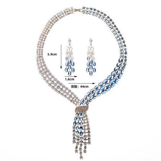 Elegant Lab Emerald Cut Diamond 18K White Gold Plated Earring & Necklace Set | Mix Mix Style