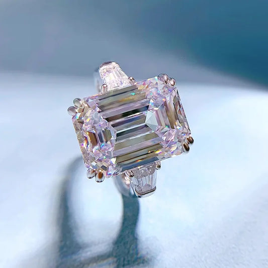 White Emerald Cut Lab Grown Diamonds 8ct 18k White Gold Luxury Wedding Engagement Ring | Mix Mix Style