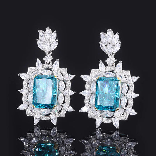 Blue/Yellow Dazzling Radiant Cut Lab Grown Diamond Luxury 18k White Gold Plated Drop Earrings | Mix Mix Style