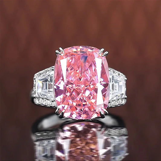 Pink Glam Radiant Cut Lab Grown Diamonds 18k White Gold Plated Wedding Engagement Ring