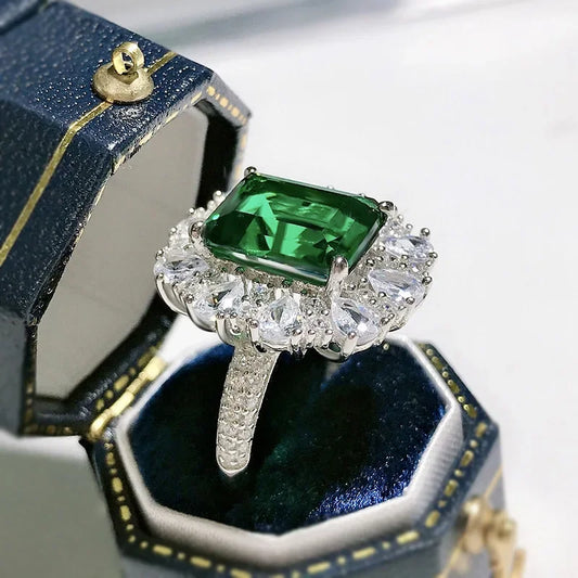 Green 11x9mm Emerald Cut Lab Grown Diamond Emerald Gemstone Fine Engagement Ring | Mix Mix Style