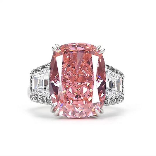Pink Glam Radiant Cut Lab Grown Diamonds 18k White Gold Plated Wedding Engagement Ring