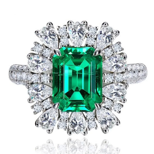 Green 11x9mm Emerald Cut Lab Grown Diamond Emerald Gemstone Fine Engagement Ring | Mix Mix Style