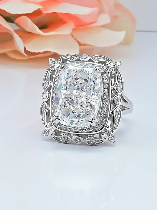 White Luxury Radiant Cut Lab Grown Diamond Fashionable 18k White Gold Plated Engagement Ring  | Mix Mix Style