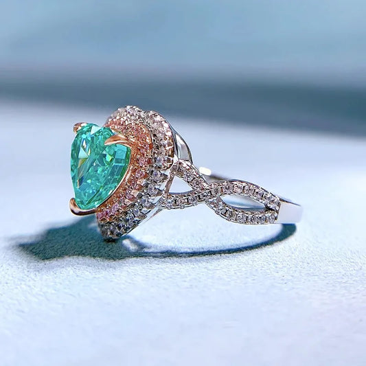Green Luxurious Heart Cut Lab Grown Diamonds 8mm 18k White Gold Engagement Ring