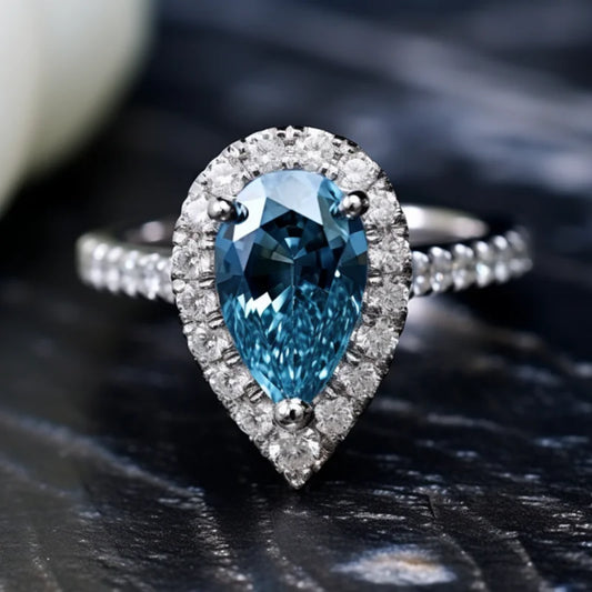 Blue Luxury Pear Cut Lab Grown Diamonds 3ct 18k White Gold Fine Engagement Ring | Mix Mix Style