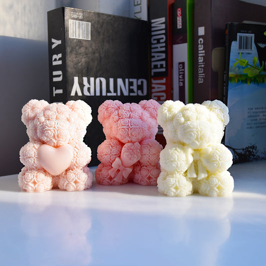 Rose Love Bear Plaster mold Bouquet Aromatherapy Candle tool Silicone mold furniture decoration couple birthday gift Mix Mix Style [Hot Seller]