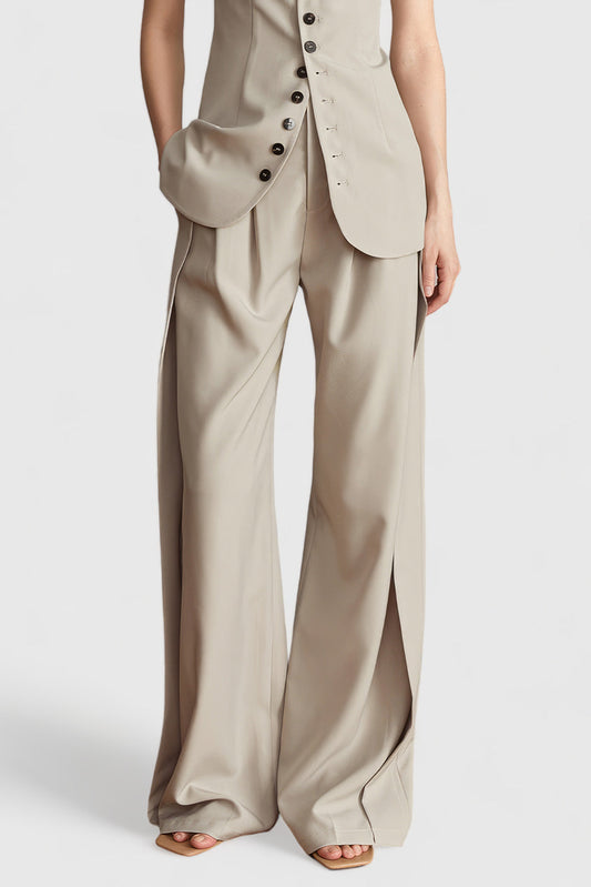 High Waisted Elegant Trousers - Beige | Mix Mix Style [Hot Seller]