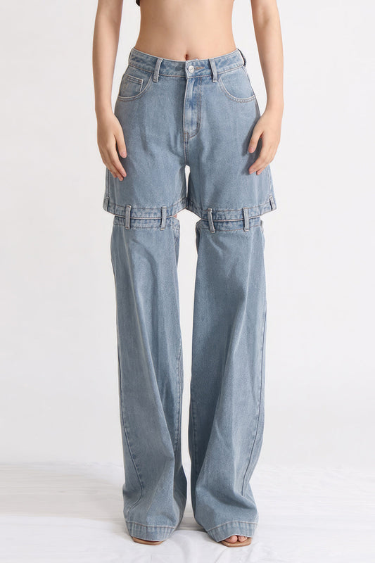 High Waisted Jeans with Back Cuts - Washed Blue | Mix Mix Style [Hot Seller]
