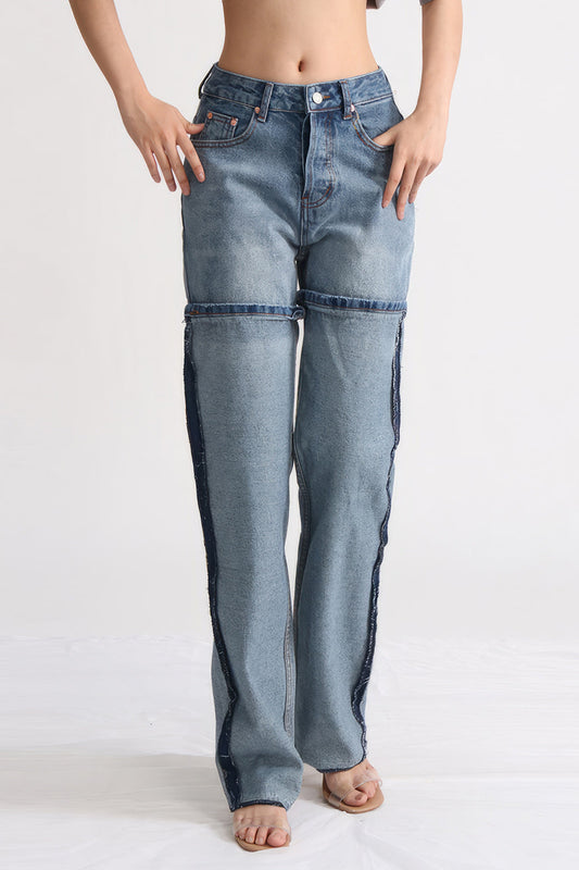 High Waisted Jeans with Stitching Details - Blue | Mix Mix Style [Hot Seller]
