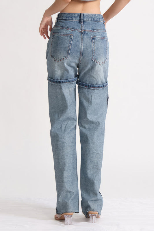 High Waisted Jeans with Stitching Details - Blue | Mix Mix Style [Hot Seller]