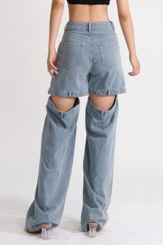 High Waisted Jeans with Back Cuts - Washed Blue | Mix Mix Style [Hot Seller]