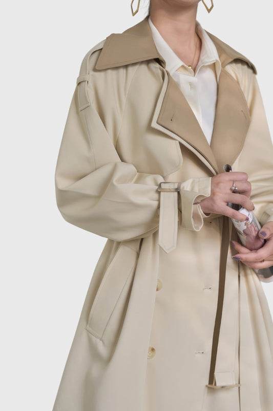 Light Brown Elegant  Double Layered Long Trenchcoat | Mix Mix Style [Hot Seller]
