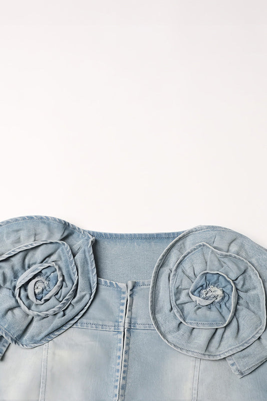 Stylish Blue Cropped Denim Jacket with Flowers | Mix Mix Style [Hot Seller]