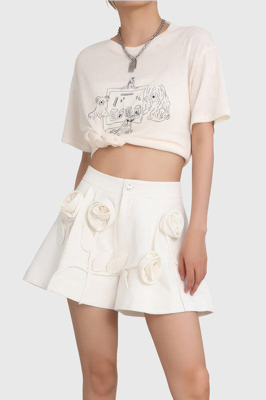 Shorts with Flowers - White | Mix Mix Style [Hot Seller]