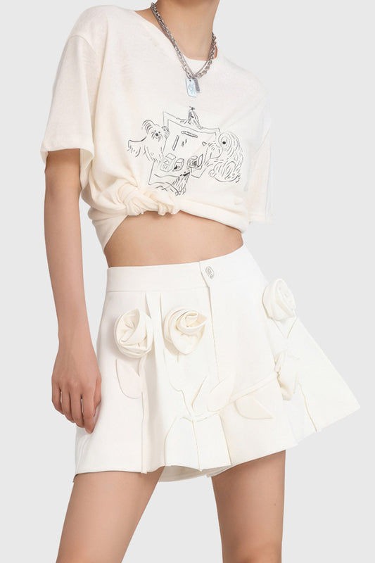 Shorts with Flowers - White | Mix Mix Style [Hot Seller]