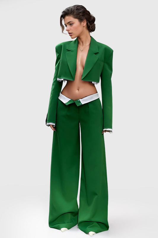 Outwear Stylish Green Casual 2-Piece Blazer and Pants Set | Mix Mix Style [Hot Seller]