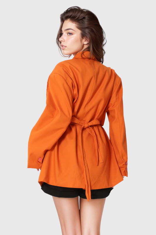 Vibrant Orange Cambered Cargo Jacket with Belt | Mix Mix Style [Hot Seller]