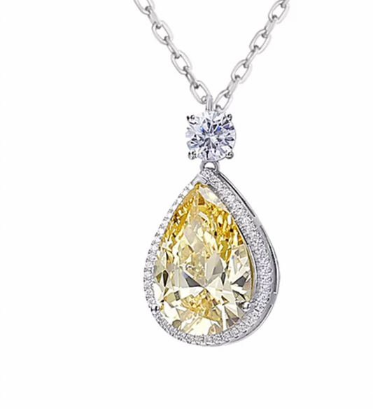 925 Sterling Silver Pear Cut Moissanite Pendant Necklace |Yellow Sapphire | Mix Mix Style [Hot Seller]