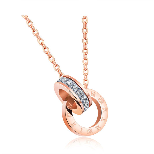 18k Gold Plated Moissanite Double Circle Pendant Necklace | Rose Gold | Mix Mix Style [Hot Seller]