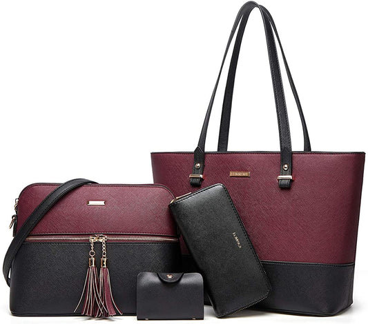 4-Piece Synthetic Leather Women's Fashion Handbag Collection
