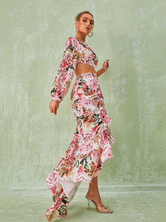 One Shoulder Floral Maxi Dress In Pink | Mix Mix Style [Hot Seller]