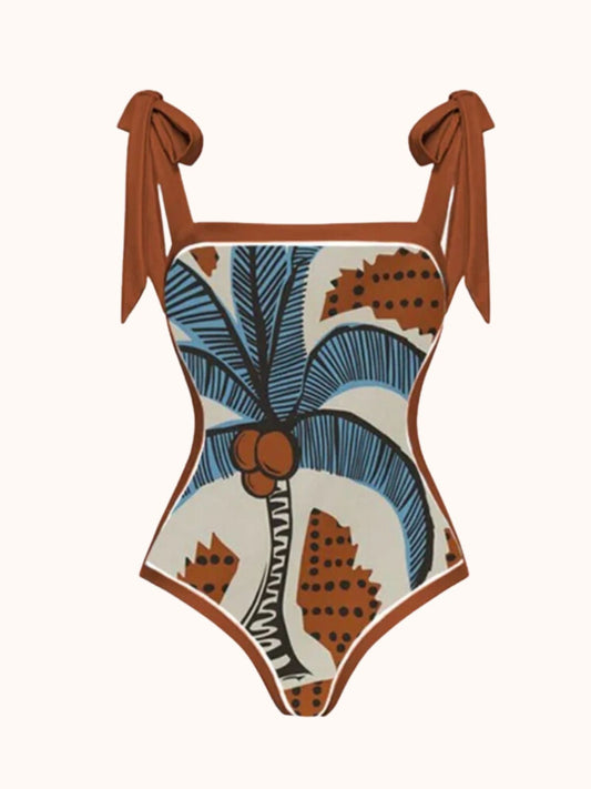 Beach Brown Printed Swimwear Two Piece Set | Mix Mix Style