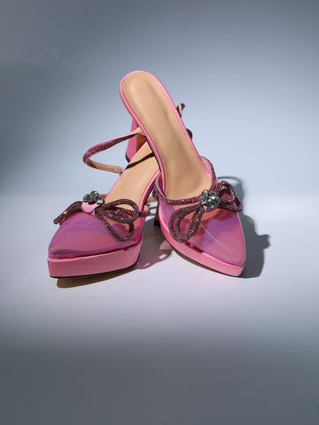 Anouk Bow Crystal Heels In Pink