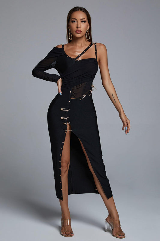 Black One Shoulder Slit Bandage Dress | Mix Mix Style [Hot Seller]