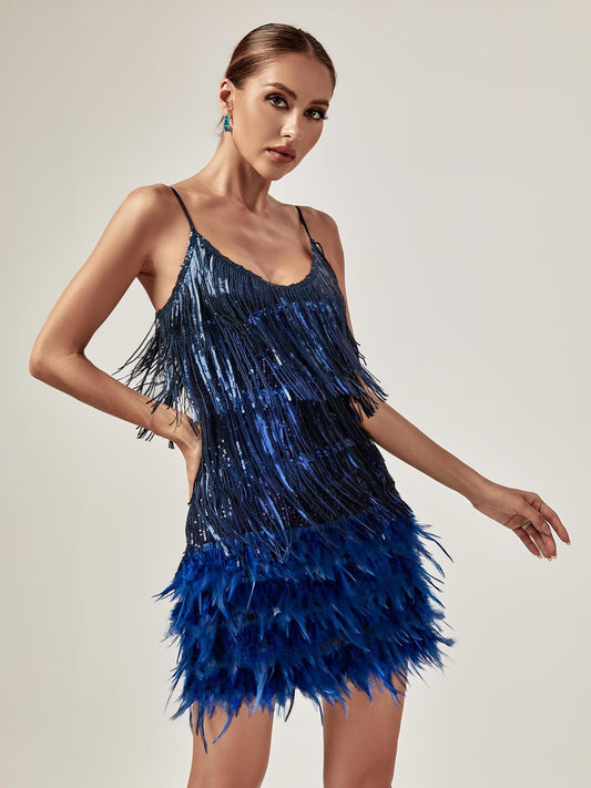 Tassel Feather Mini Dress In Royal Blue | Mix Mix Style [Hot Seller]