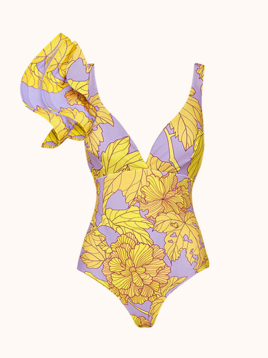 Yellow & Purple Ruffle Swimwear Two Piece Set | Mix Mix Style