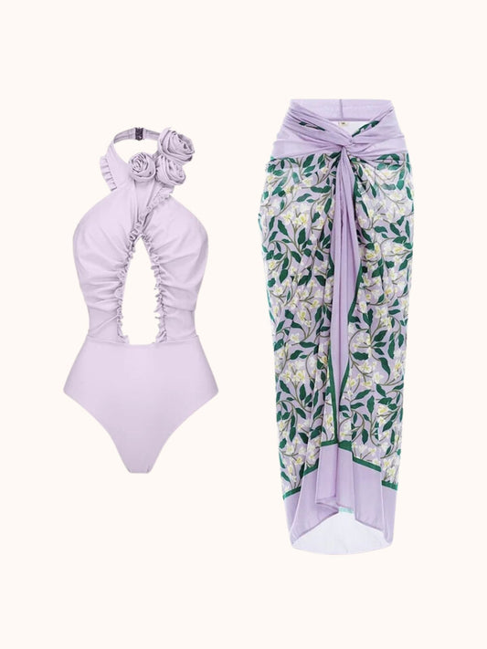 Cutout Halterneck Swimwear Two Piece Set In Lilac | Mix Mix Style