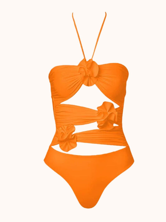 Orange Halterneck Swimwear Two Piece Set | Mix Mix Style