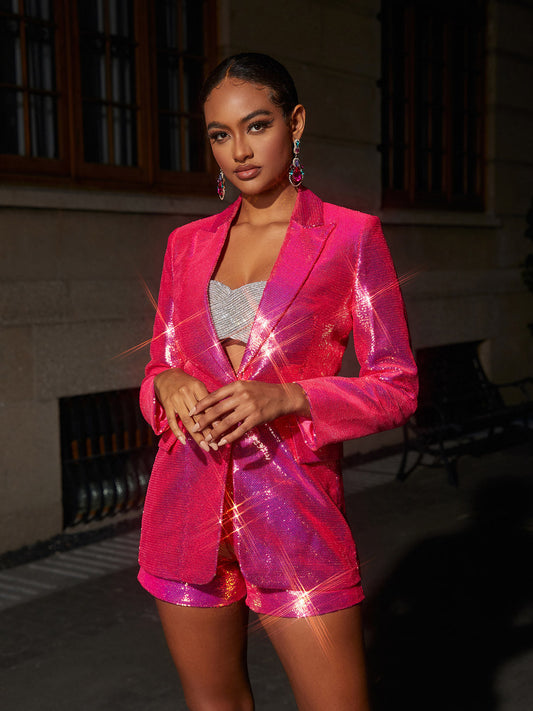 Pink Sequin Blazer Shorts Set | Mix Mix Style [Hot Seller]
