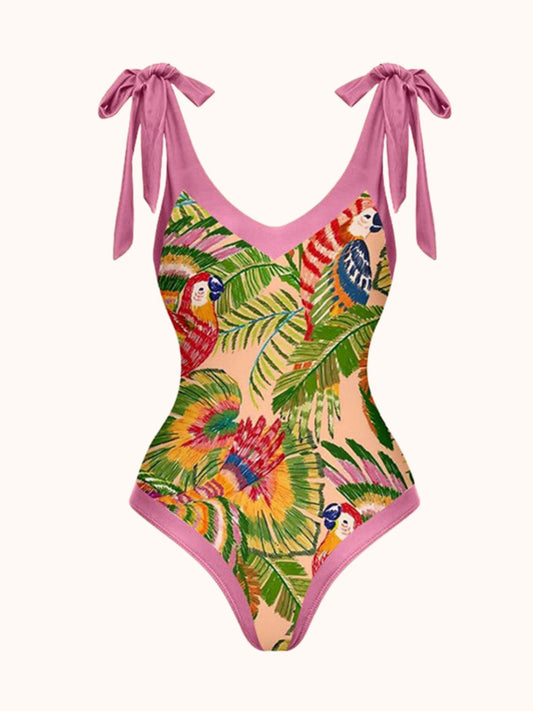 Multicolor Parrot Printed Swimwear Two Piece Set | Mix Mix Style