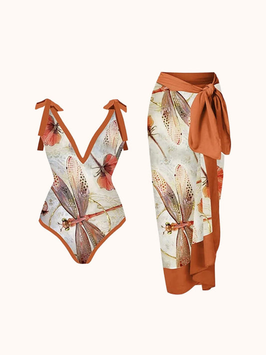 Multicolor Dragonfly Printed Swimwear Two Piece Set | Mix Mix Style