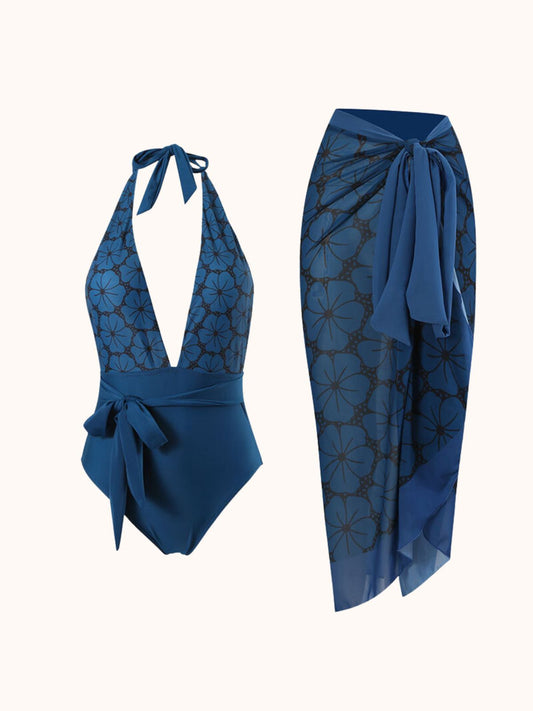 V-Neck Swimwear Two Piece Set In Blue | Mix Mix Style