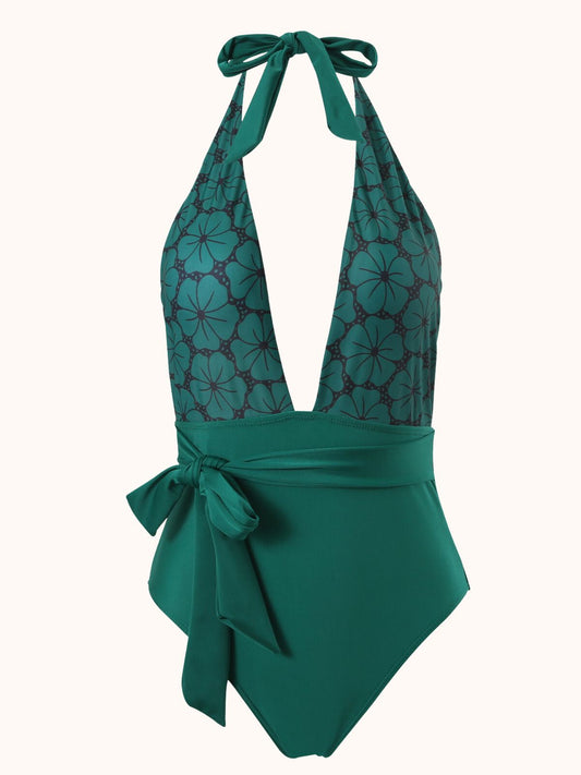 V-Neck Swimwear Two Piece Set In Emerald | Mix Mix Style