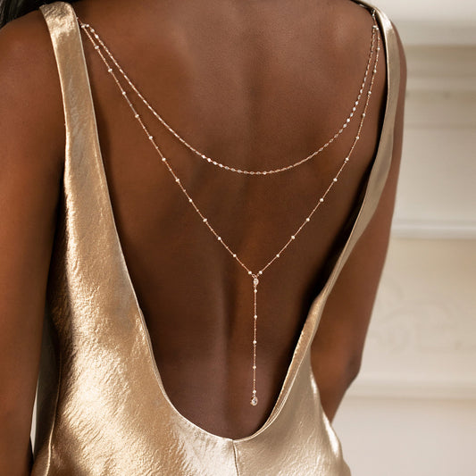 Dainty Akoya Pearl Y Lariat  Back Necklace | Mix Mix Style [Hot Seller]