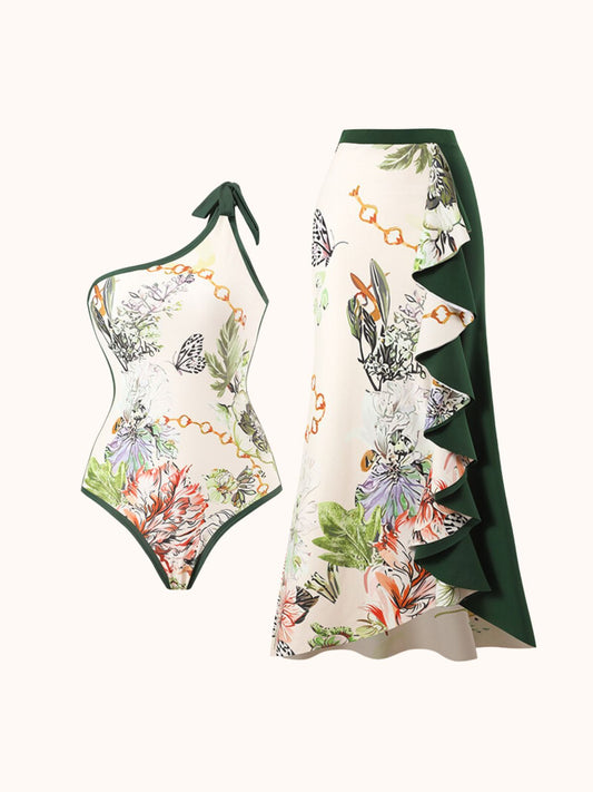Printed Swimwear Two Piece Set In Green | Mix Mix Style